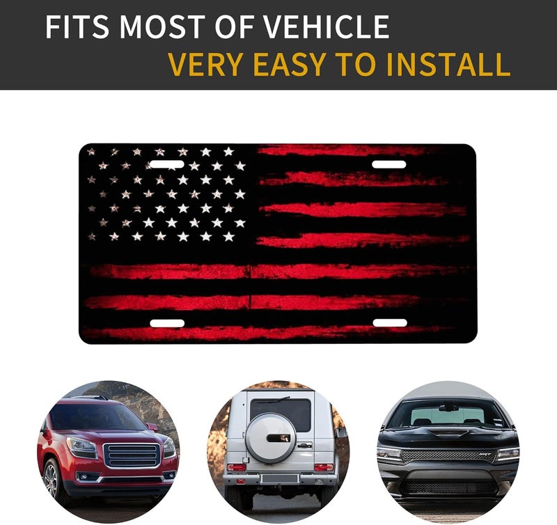 CTVSLFU Front License Plate Cover – Aluminum Metal Car Accessory, Rust-Proof Novelty Vanity Tag Decor for Men & Women, 6x12 with 4 Holes - Black Red American Flag 001 - Image 4